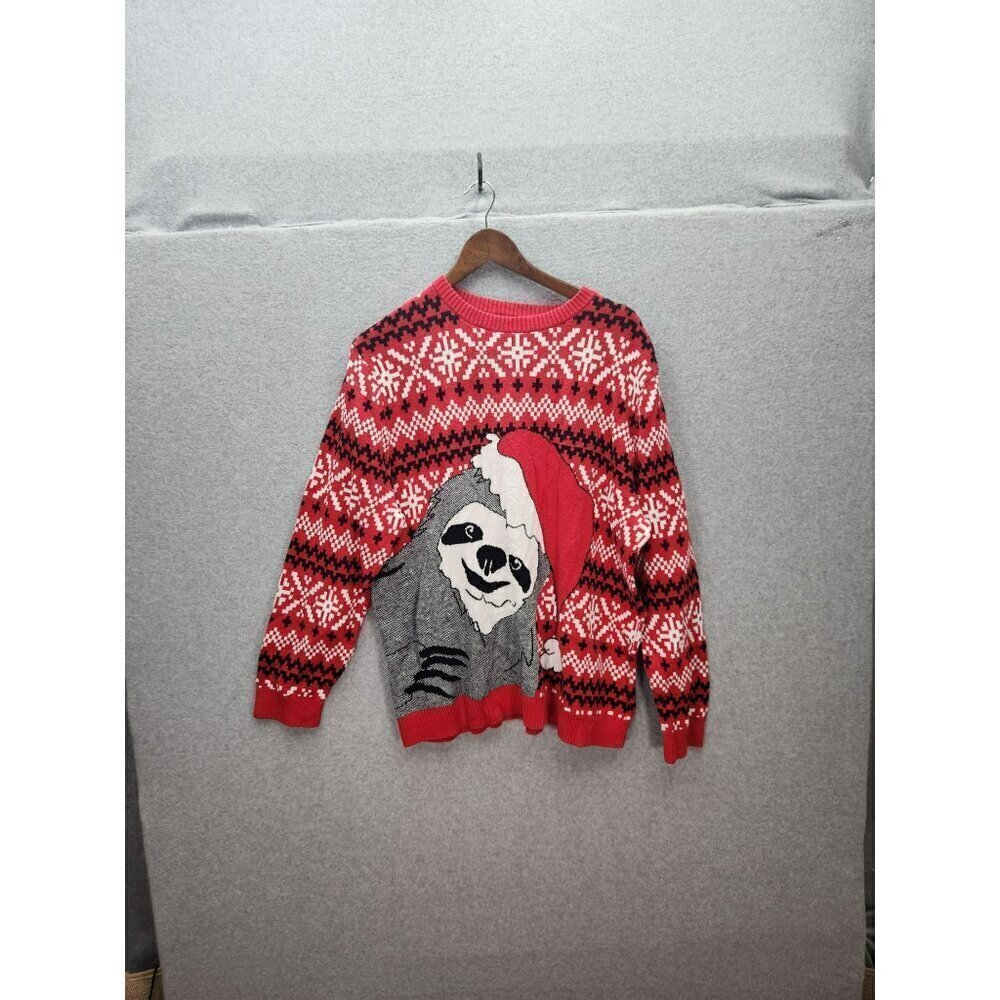 Alex Stevens Holiday Sloth Sweater L Unisex Festive Red & White 100% Cotton